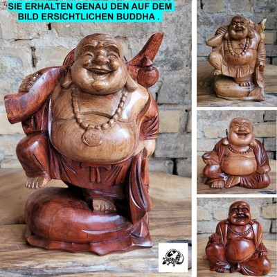 Buddha Holzfigur sitzend stehend handgeschnitzt Deko Figur Happy Buddha Statue