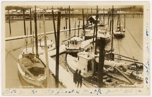 Petersburg Alaska 1917 RPPC view of City Float & Dock with boats covered in snow