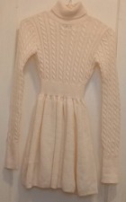 SHEIN Ivory Cable Knit Sweater Dress Turtleneck Long Sleeve Size S