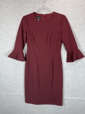 Donna Morgan Dress Womens 2 Burgundy Sheath Bell Sleeve Cocktail Career