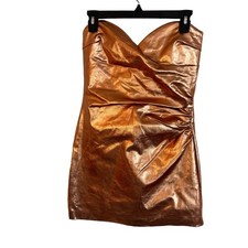 ZARA Metallic Bronze Strapless Sweetheart Dress Size Medium
