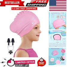 2 pcs Kids Swim Cap Silicone Swimming Cap Boys Girls Age 3-12 Cover Ears