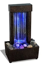10" H Mirrored Waterfall Light Show Tabletop Water Fountain with Natural Rive...