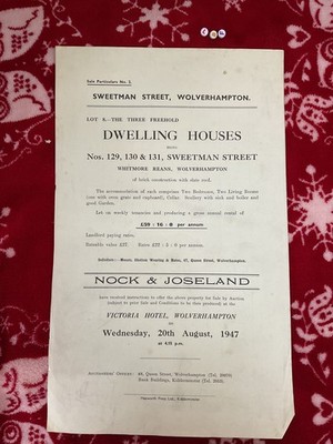 Antikes NOCK AND JOSELAND AUKTIONSPLAKAT FÜR Sweetham St WOLVERHAMPTON