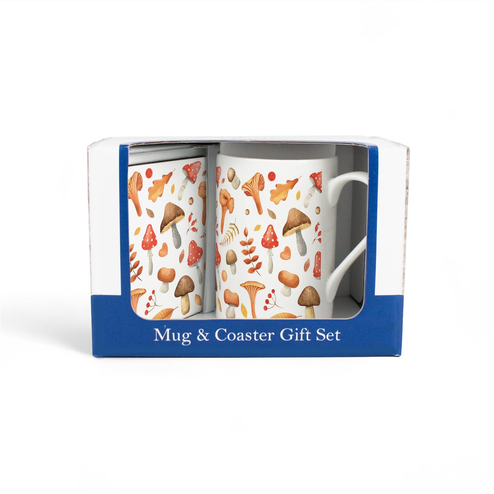 Autumn Mushrooms Mug & Coaster Gift Set - Forest Leaves & Toadstools Present