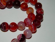 8MM Natural Dark Red Banded Agate Gemstone Beads - Striped Banded Red Agate