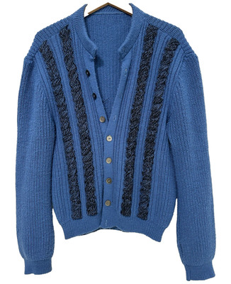 M/L Vtg 60s Blue Stripe Boxy Oversized Distressed 90s Grunge Kurt Cobain Sweater