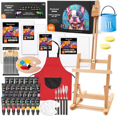 66 Pack Acrylic Paint Set,  Acrylic Painting Set with 30 Colors Acrylic Paint, W