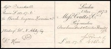 Antique 1873 Victorian Ephemera COUTTS & CO Bank Bill of Exchange Cheque #C11-1