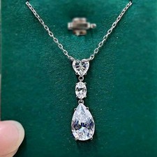 5 Ct Certified Treated Lovely White Diamond Chain Necklace In 925 Silver