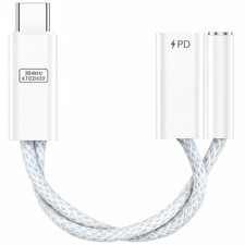 VUM 32-bit/384kHz Hi-Res DAC PD 60W Charger USB-C to 3.5mm Headphone White