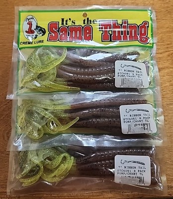 Lot Of 3. Creme Its The Same Thing 7  Ribbontail. Pumpkin/Chartreuse Tail