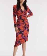 NWT Veronica Beard Floral Long Sleeve Asymmetric Red Silk Alvaro Midi Dress Sz 6