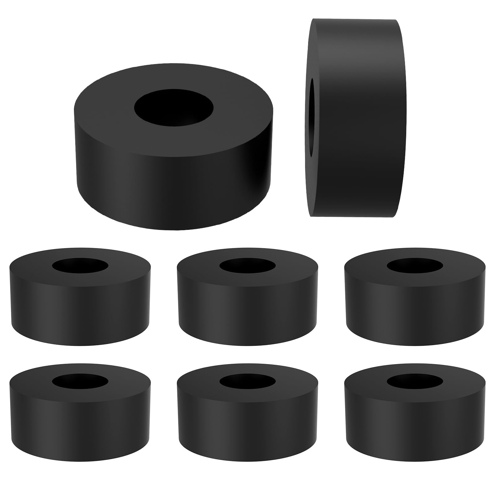 8Pcs Rubber Spacers Bushings, 1 Inch OD x 3/8 ID x 1 inches, Black