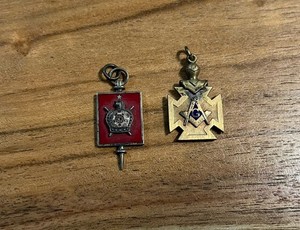 Vintage Masonic Watch Fob Charms Knight Templar Cross & Advisors Honor Key