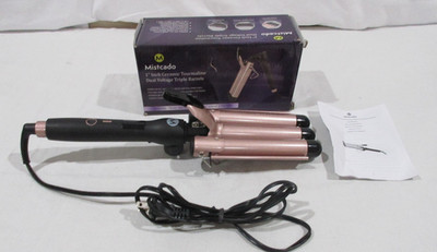 Mistcado Curling Iron 1''Ceramic Tourmaline Dual Voltage Triple Barrels Open Box