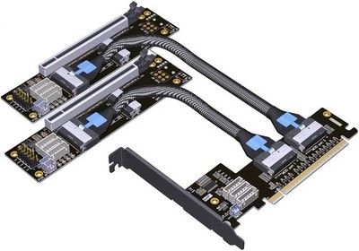  ADT-F36B-F37B-D8S PCI-e 4.0 X16 to X8 MCIO Bifurcation Adapter Riser Card