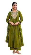 Women Embroidery Solid Anarkali Kurta and Pant Set with Dupatta