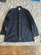 Dickies Men's Work Shirt Long Sleeve, Button-Up, Navy Blue, Size Large