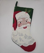 Punch Needle Christmas Stocking Santa Claus 18" L Tapestry Holiday
