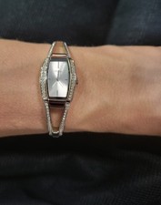 Vintage Guess Brand Silver-Toned Watch with Gemstones 