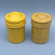 Vintage Kodak Embossed Yellow 35mm Film Canister Containers Lids Set of 2