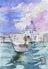 ACEO card miniatura Venezia barca acquerello acquerello originale
