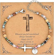 Initial Cross Bracelet for Women - Christian Faith Based Gift for Baptism.