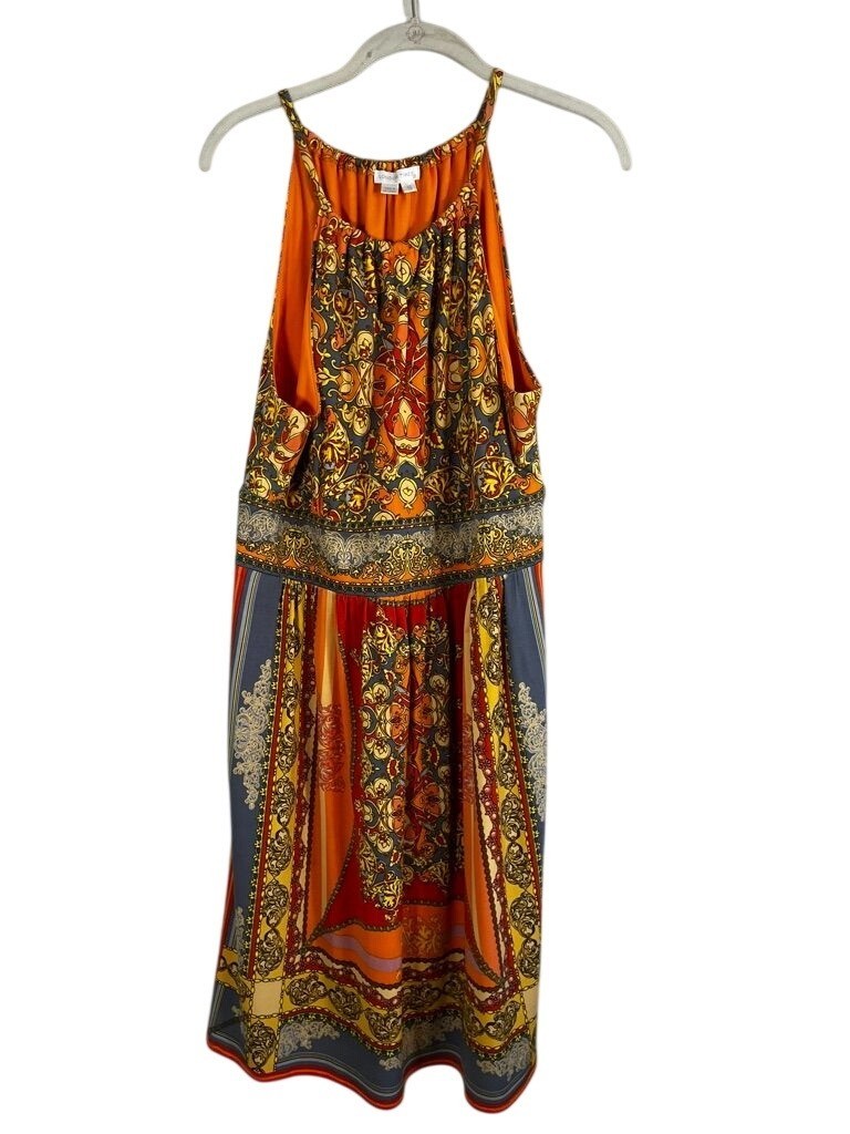 Colorful Floral Halter Dress Orange 16 Boho Indie Folk Artsy Chic Preppy Resort
