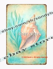 Retro Shell Ocean Tin Sign beach house art office decor