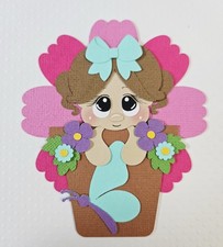 Butterfly Flower Girl Brown Hair. Scrapbook, Card Making Paper Piecing