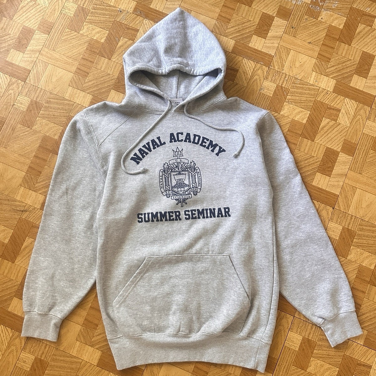 Vintage US Naval Academy Hoodie Mens M Medium Gray Badger USNA