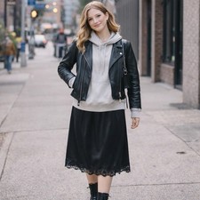 VTG VANITY FAIR HALF SLIP Size Small S/M Silky NYLON Black LACE HEM Side Slit