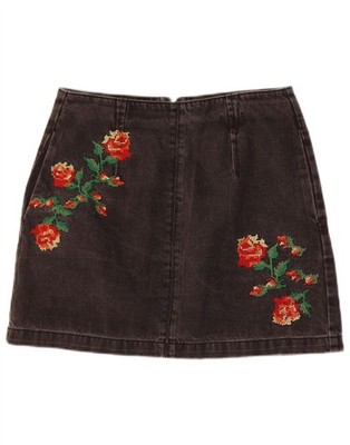 Topshop Womens Denim Skirt UK 10 Small W28  Black Floral Cotton AP21