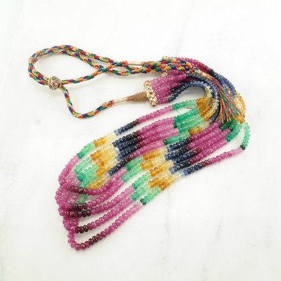 500 ctw Regenbogen Rubin Saphir Citrin Smaragd 5 Strang Perlenkette