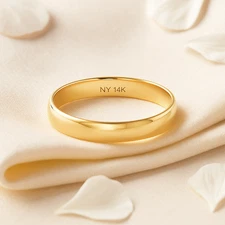 14K Real Solid Yellow Gold 3mm Flat Minimalist Engagement Wedding Band Ring