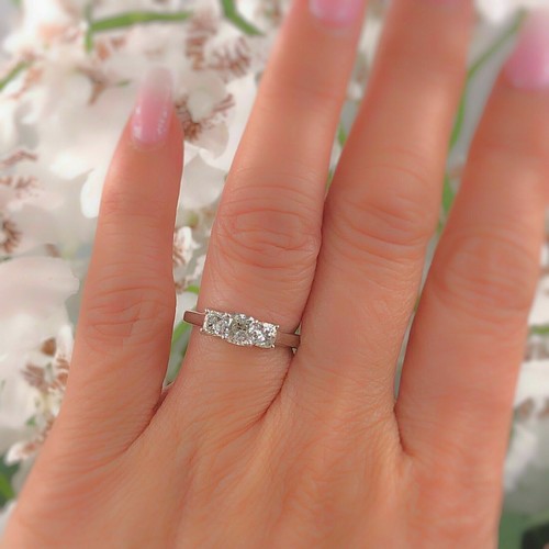Blue Nile 3 Stone Platinum Diamond Engagement Ring Cushions0.96 tcw $6775 Retail - Picture 5 of 12