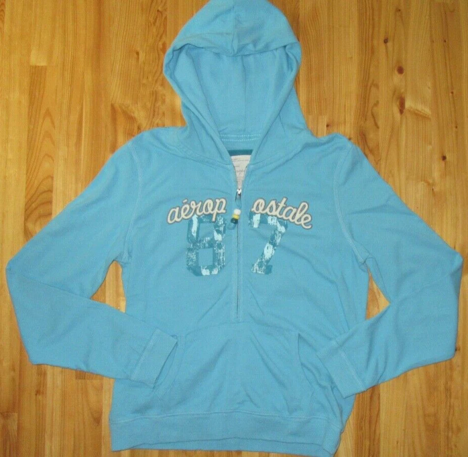 Aeropostale NWOT Fountain Blue XL 1/2 Zip Pocket Hooded Sweatshirt NiCe
