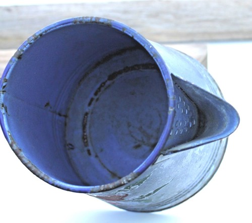 Vintage Blue Enamelware Coffeepot Artificial Flower Arrangement - Picture 8 of 8