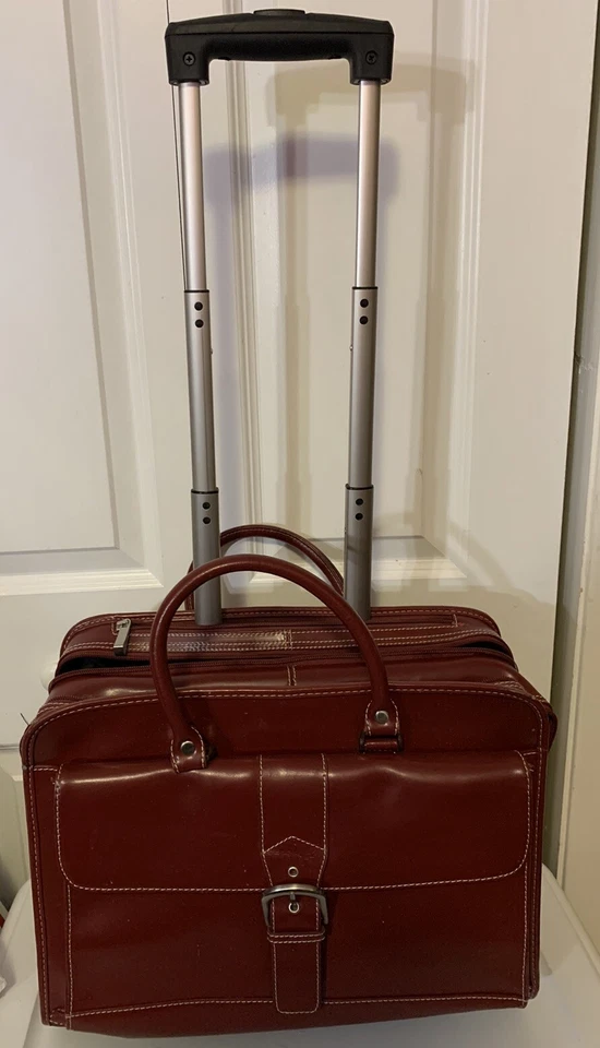 Franklin Covey Rolling Leather Briefcase Carry Travel Bag Laptop Burgundy - Image 4 of 4
