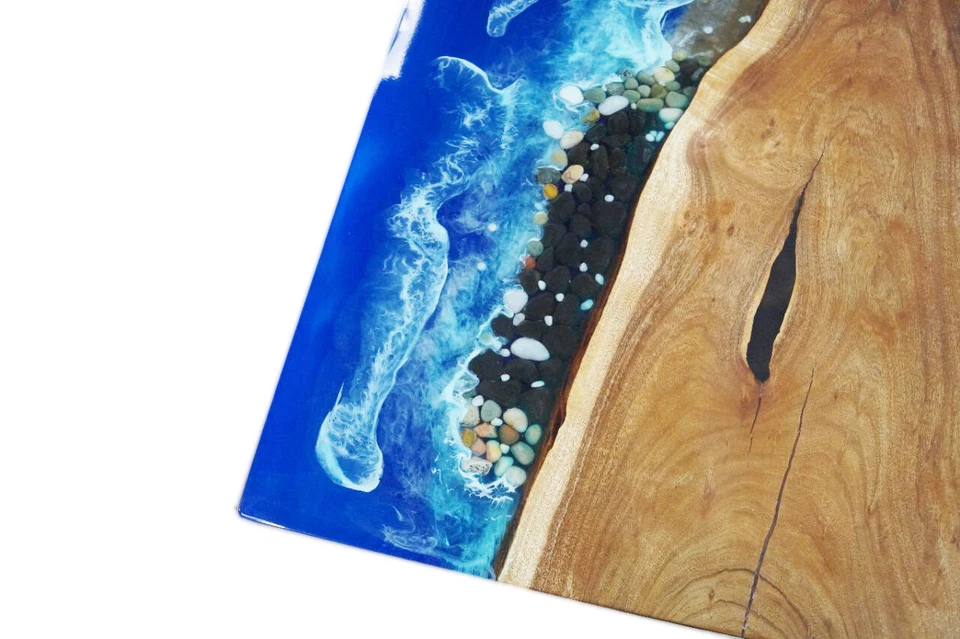 Ocean design Epoxy Resin Walnut Wooden Table top rectangle Table Custom order - Image 3 of 4