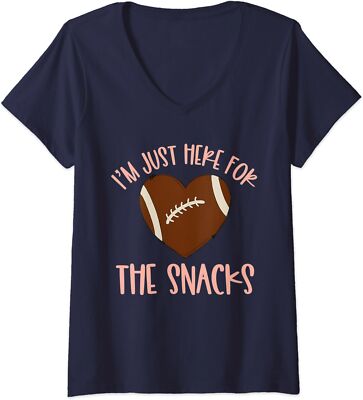 Im Just Here For The Snacks Football Heart Football Ladies' V-Neck Tshirt