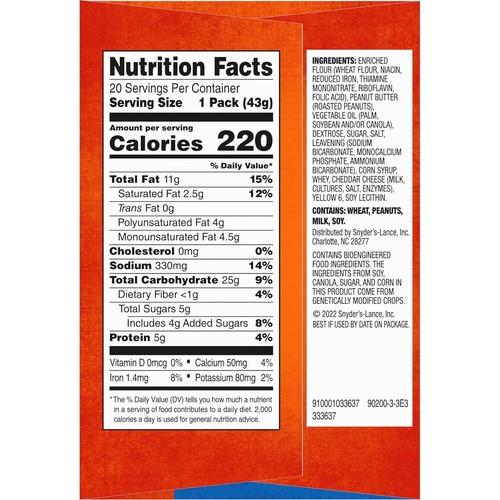 Lance Sandwich Crackers, ToastChee Cheddar, 20 Individually Wrapped Packs 6 San - Picture 9 of 11
