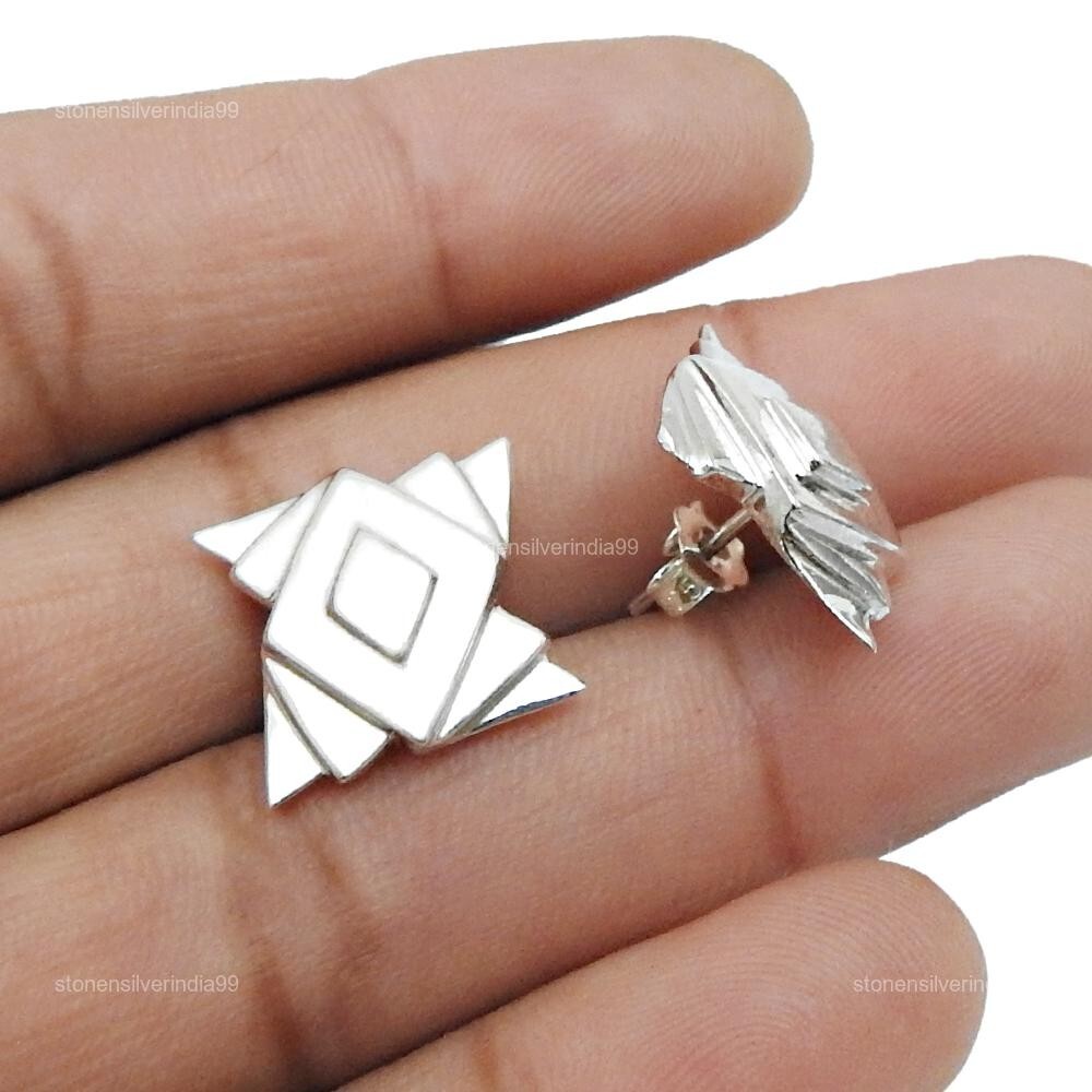 Stud Earrings 925 Solid Sterling Silver Handmade Indian Jewelry O64-image