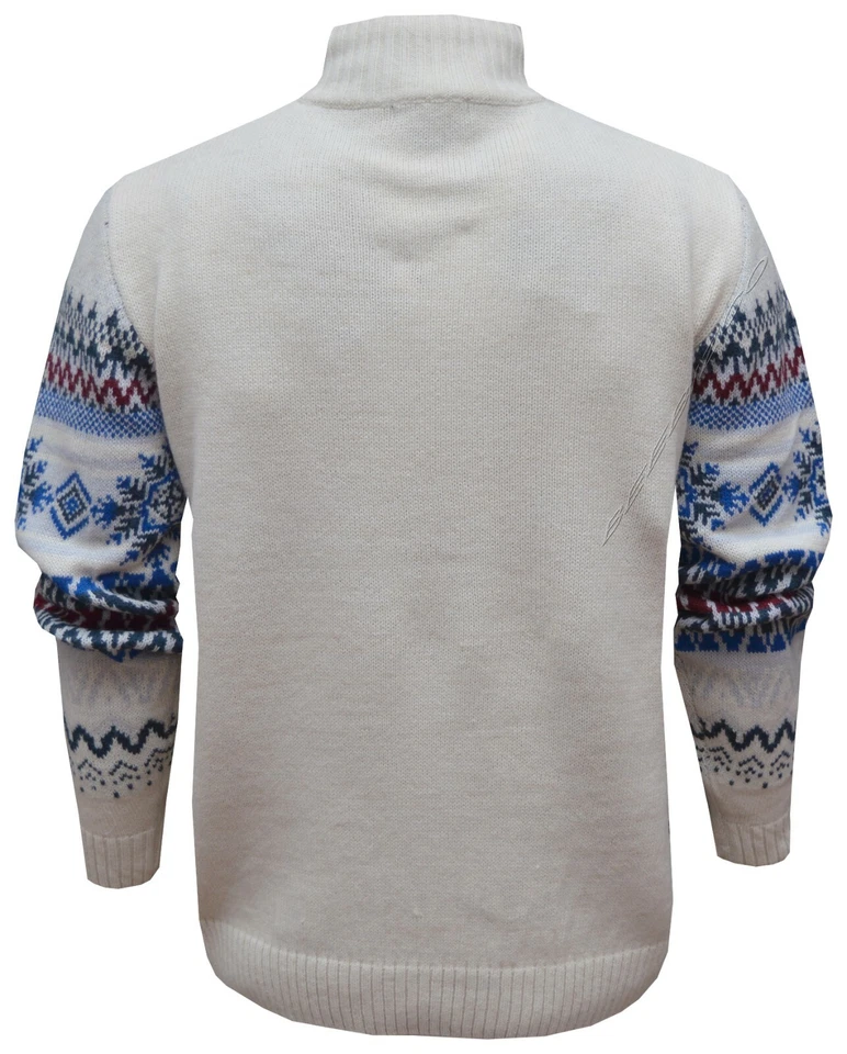 Mens 1/4 Zip Pullover Knitted Casual Jumper Aztec Design Quarter Zip Top ExStore - Image 2 of 4