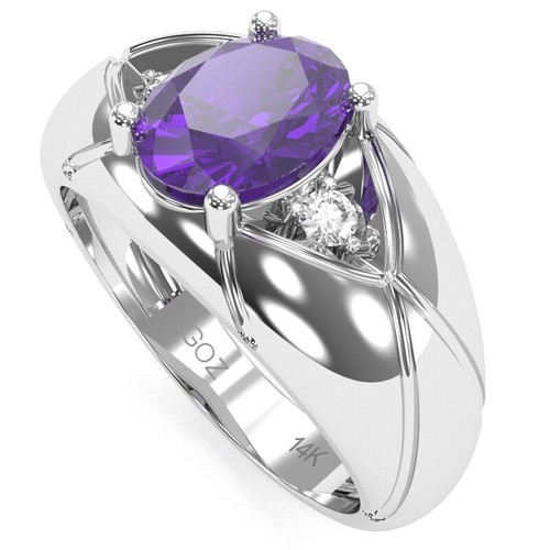 Men's Designer Amethyst Diamond Ring In Solid 14k /10k Solid Gold - Picture 2 of 40
