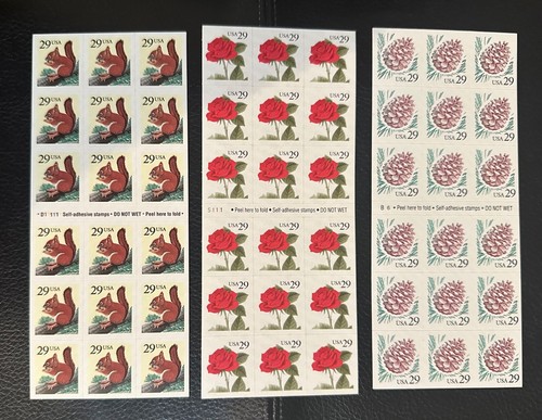 U.S. STAMPS (3) 29c BOOKLET PANES OF 18 SELF ADHESIVE #2489a, #2490a, #2491a MNH