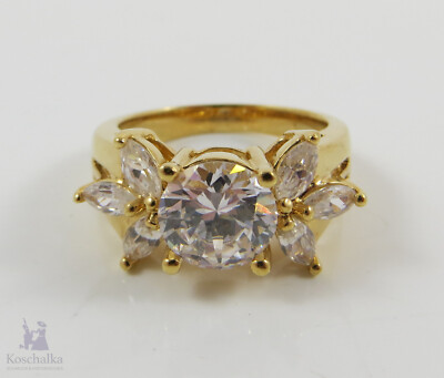 Vintage 925er Silber vergoldeter deluxe Ring mit Zirkonia, Gr. 57 (E4175)
