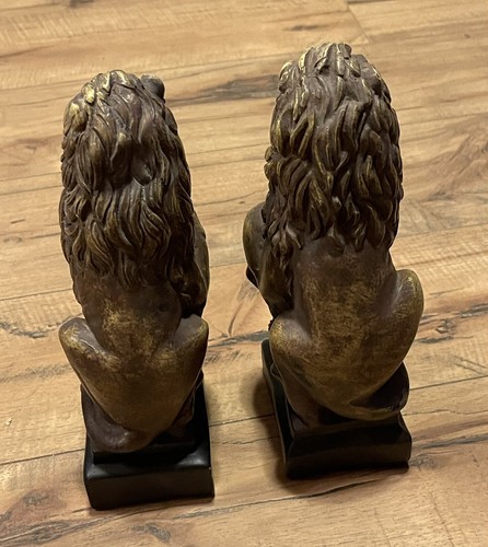 Pair Vintage Lion Statues Figurines Detailed Carving Mid Century Modern - 第 5/9 張圖片