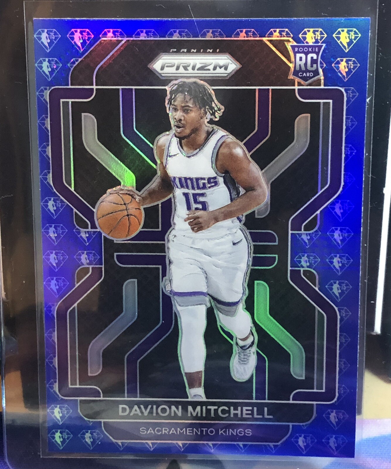 Davion Mitchell 312 - Panini Prizm Rookie RC Blue NBA 75th Refractor 2021-22